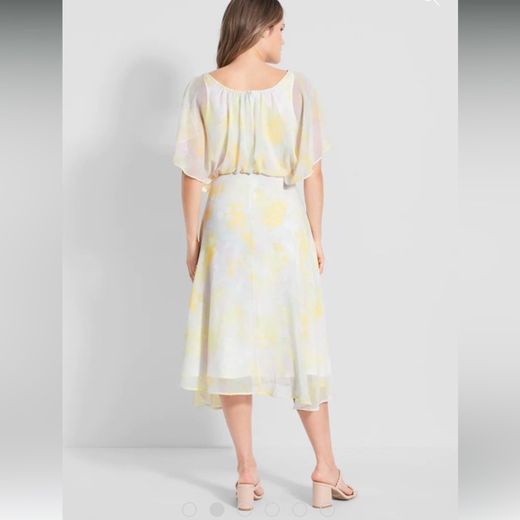 NWT ModCloth Flowy Floral Midi Dress in Pastel Yellow, Pink with Tie Waist - Picture 2 of 16